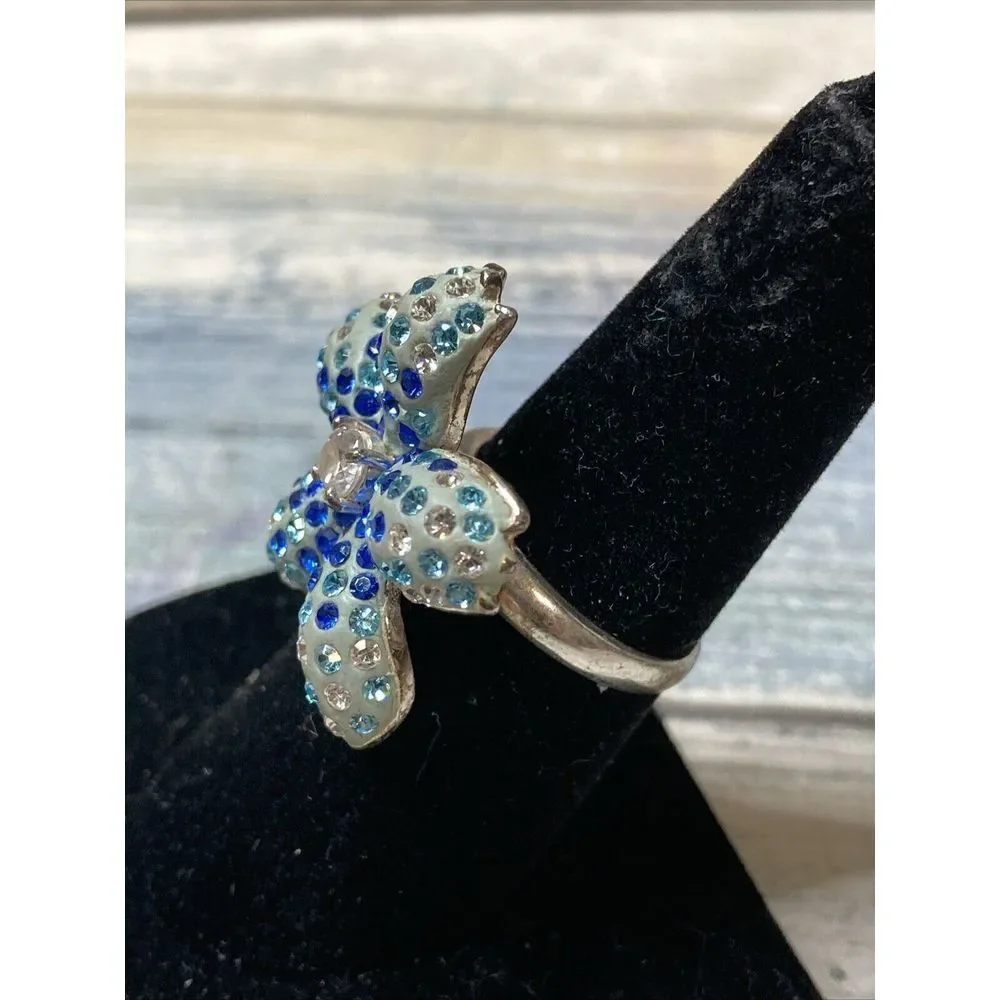 Blue Crystals Clear Rhinestone‎ Sterling Silver 925 Ring size 6 Sparkle